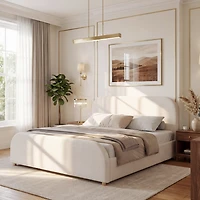 Noble House King Size Linen Upholstered Platform Bed, Beige