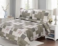 Marina Decoration Rich Printed Embossed Pinsonic Coverlet Bedset Ultra Soft Bedding Summer Quilt Set avec taies d'oreiller, motif floral rose et motif à carreaux de branches
