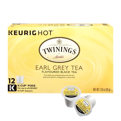 Twinings Earl Grey Black Tea K-Cup Pods, Bergamot Citrus, Naturally Caffeinated, 12 Count