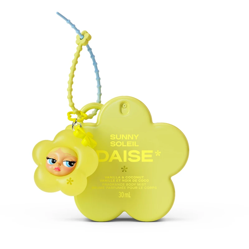 DAISE Mini Fragrance Body Mist with Mini Dollface Charm, Sunny, Vanilla & Coconut, 30 mL