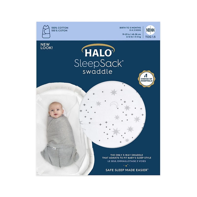 Couverture à Emmailloter HALO® SleepSack® - Coton - Midnight Moons-Grey PT