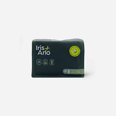 Iris + Arlo Organic Pads with Wings, Super +, 100% Cotton, Chemical-Free, Non-toxic, No plastic | Resealable Bag (32 Count)