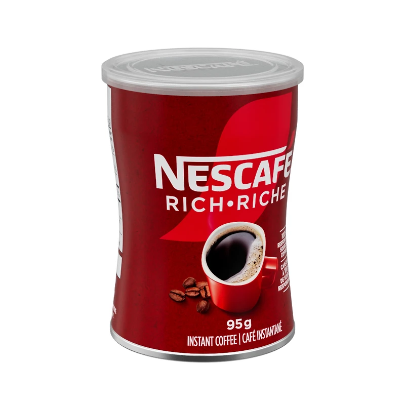 Café instantané Riche, provenant de sources responsables, fait de grains de café, ajoutez simplement de l’eau chaude, boîte métallique
