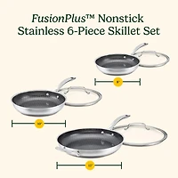 Cuisinart FusionPlus™ 6‑Piece Stainless Steel Non‑Stick Fry Pan Set, 8", 10", 12" Skillets with Lids, PFAS‑Free, Induction Ready Cookware (FPS‑6SSCRC)