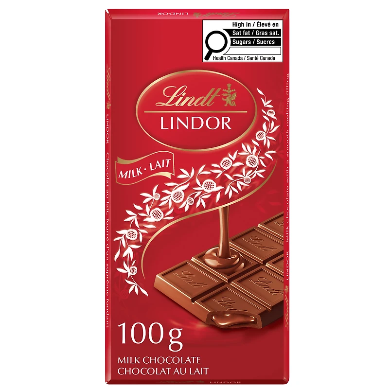 Lindt LINDOR Milk Chocolate Bar, 100 Grams