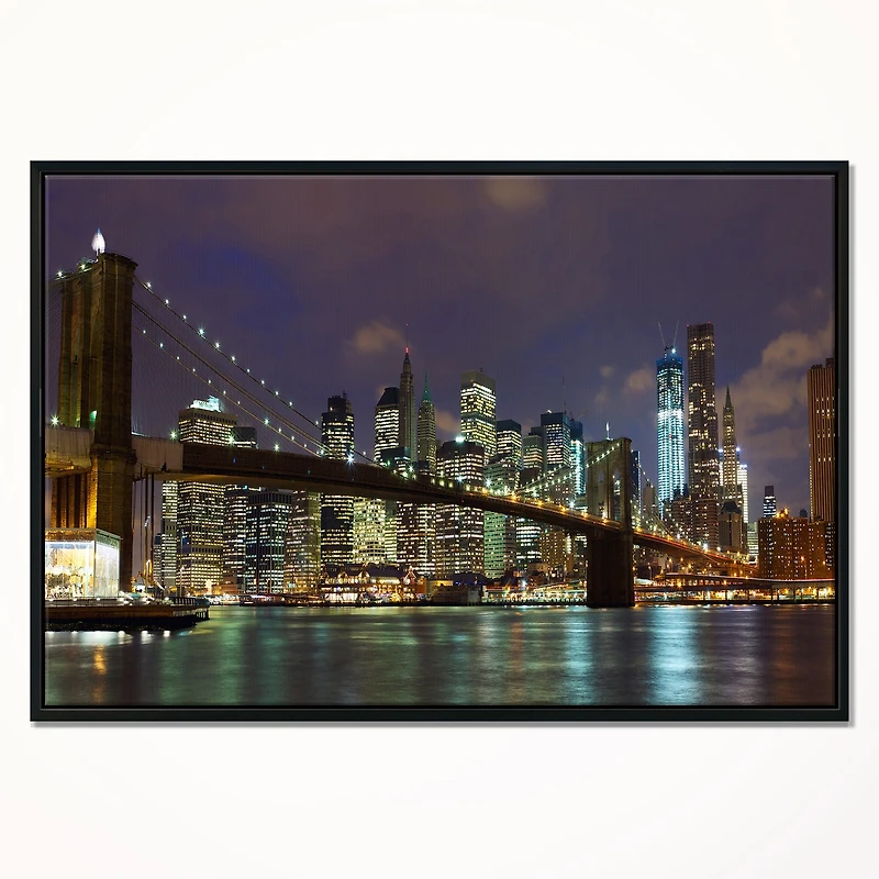 Design Art Brooklyn Bridge Panoramic View Framed Canvas Art Print