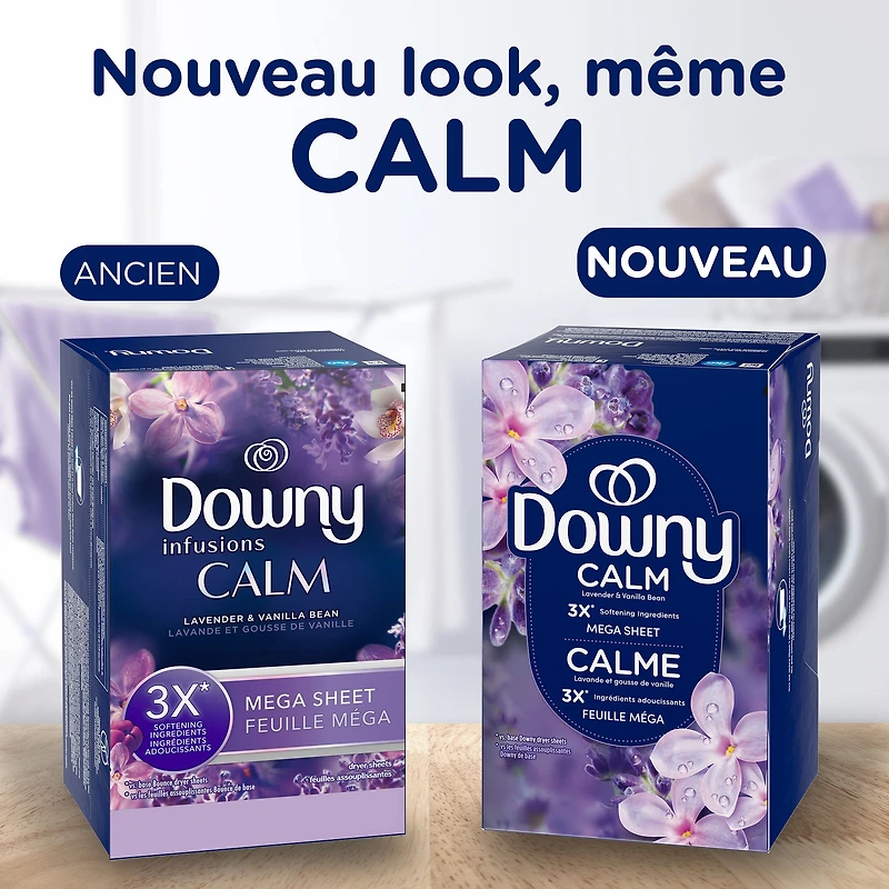 Downy CALM, Mega Dryer Sheets, Laundry Fabric Softener, Lavender and Vanilla Bean 120CT
