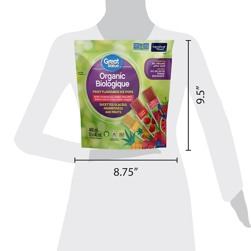 Great Value Organic Fruit Flavoured Ice Pops - Berry Watermelon, Cherry, Pineapple