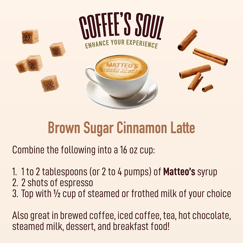 Matteo's Sugar Free Coffee Flavoring Syrup, Brown Sugar Cinnamon