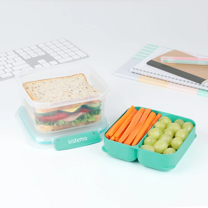 Sistema To Go Stax Leakproof Food Storage Container, 1.15 L, Airtight, Stackable, Easy Locking Clips, BPA-Free, Blue OR Teal (Colour Not Selectable)