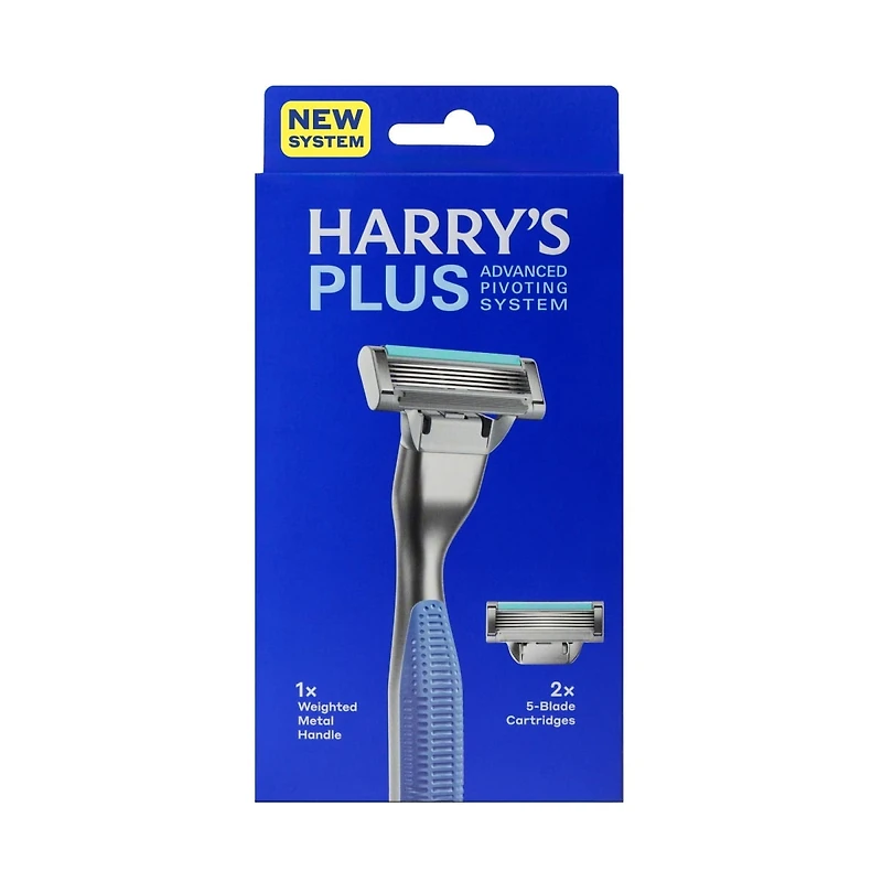 Harry's Plus Shaving Razor for Men with 2 Razor Blade Refill Cartridges, Tide