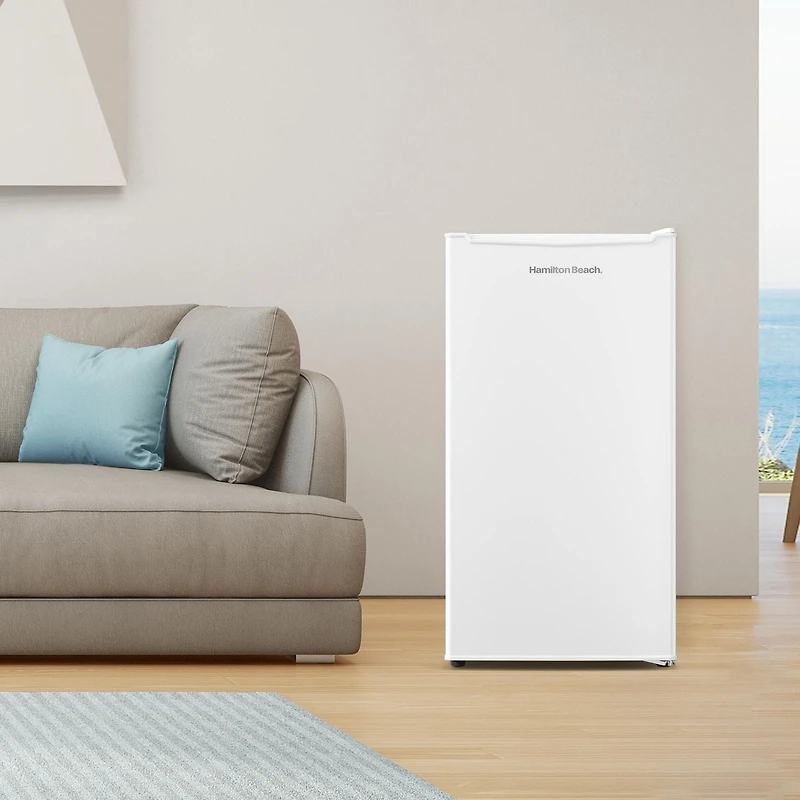 Hamilton Beach Mini Réfrigérateur 3,3 pi³ avec compartiment congélateur, réfrigérateur compact à porte simple, Energy Star, porte réversible, Blanc