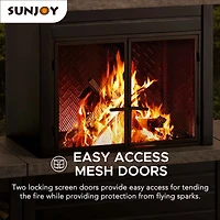 Sunjoy Wood Burning Fireplace, Matte Black Outdoor Steel Fireplace with Chimney, Log Holders, Fireplace Tool, and PVC Cover