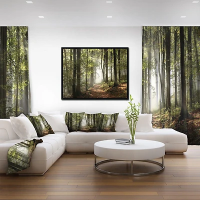 Designart Forêt verte d'automne avec des rayons de soleil ART MURAL À CADRE FLOTTÉ
