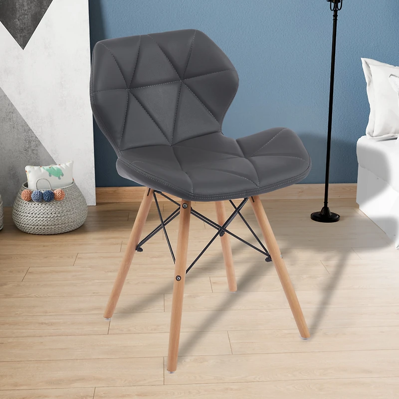 Noble House Modern Dining Chair with Backrest,High-Resilience Sponge Filling and PU Leather Surface,Set of 2 (Grey)