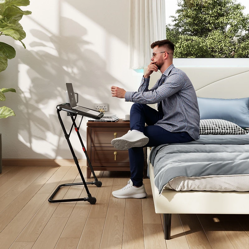 Ensemble de chambre moderne Homy Casa : Cadre de lit Queen avec tablette latérale rabattable