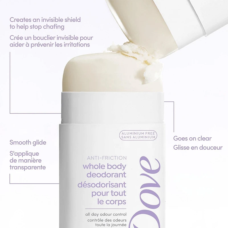 Dove Whole Body Deodorant Aluminum Free, Anti-Friction Stick Coconut & Vanilla Scent