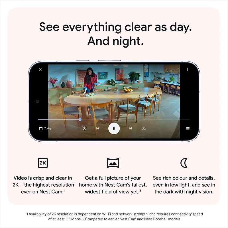 Caméra Google Nest intérieure (filaire, 3e génération) – Vidéo 2K et Gemini – Neige