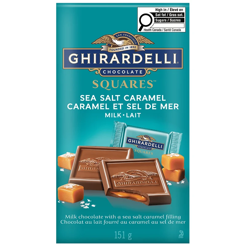 GHIRARDELLI, Carrés au chocolat au lait à la fleur de sel et au caramel, 151g