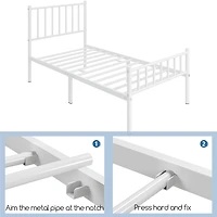 Fullfurnique Minimalist Metal Bed Frame with Vertical Bar Headboard and Footboard, Queen, White