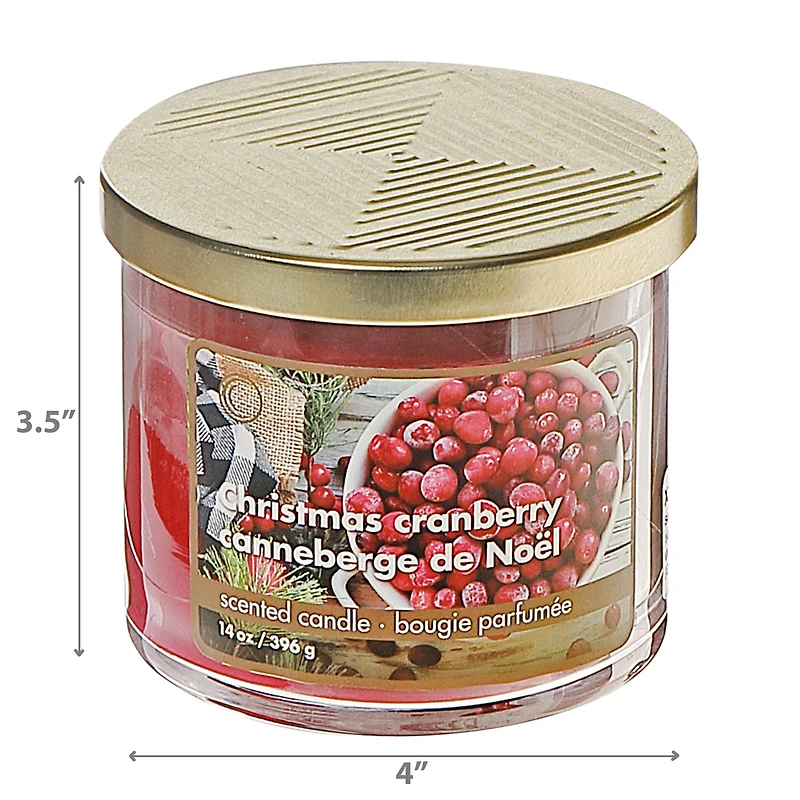14 Oz 3 Wick Jar Candle With Metal Lid (Christmas Cranberry) - Set of 2