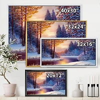 Designart Rivière sinueuse avec des silhouettes d'arbres bleu foncé ART MURAL À CADRE FLOTTÉ