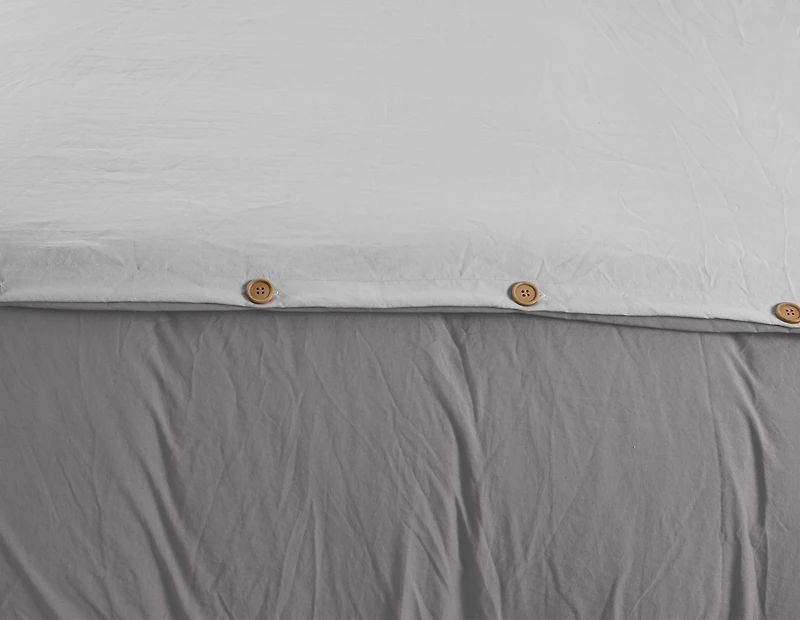 Swift Home Reversible Ultra Soft Solid Duvet Cover Set with Decorative Button Closure, King