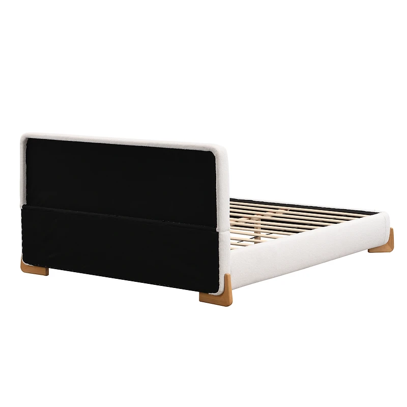 Noble House Elegant Boucle Upholstered Bed, Queen Size, White