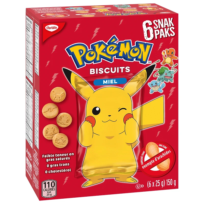 Biscuits Pokémon au miel de Christie en sachets Snak Paks, fabriqués dans une usine exempte d’arachides, emballés individuellement, collations pour l’école