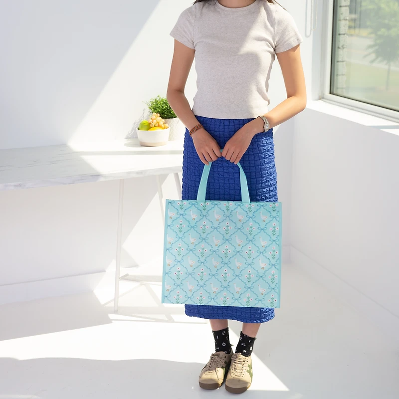 Walmart Sac d’épicerie réutilisable printemps, sac fourre-tout avec porte-bouteilles, bleu