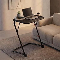 Homy Casa 1-Piece 21.26'' Folding Tray Table, Adjustable Height Side Table with Cup Holder for Sofa Bed, Black