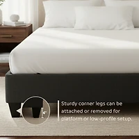 PRIMO Carter Upholstered Platform Bed Frame – Twin Size, Dark Grey Linen Look Fabric, No Box Spring Required, Durable Wood Slats – Bedroom Foundation