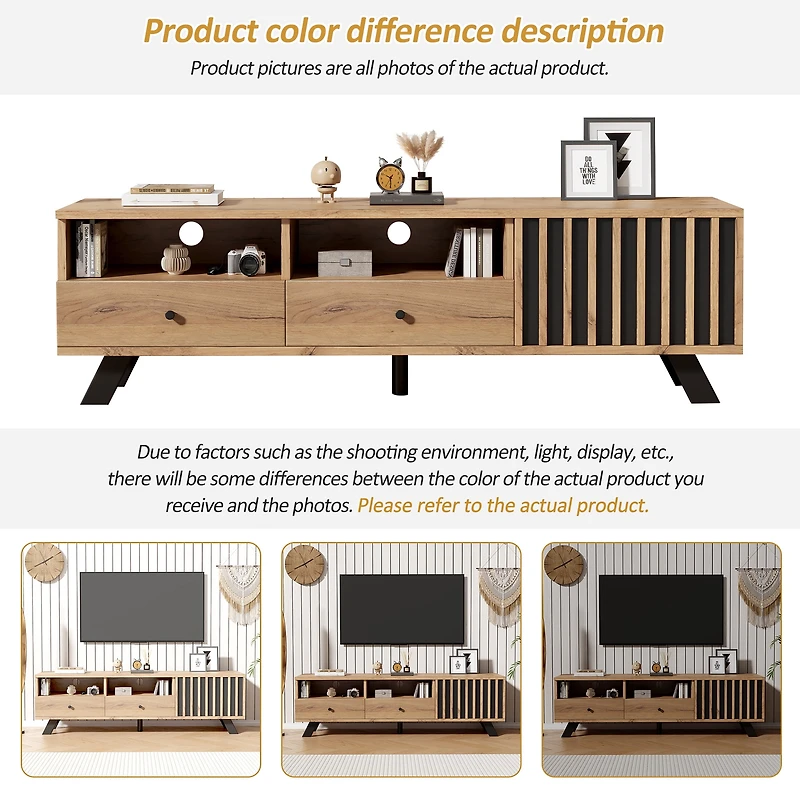 Noble House 59" TV Stand,Open Shelving Wood-Grain Finish Media Console for 65" TV,Natural