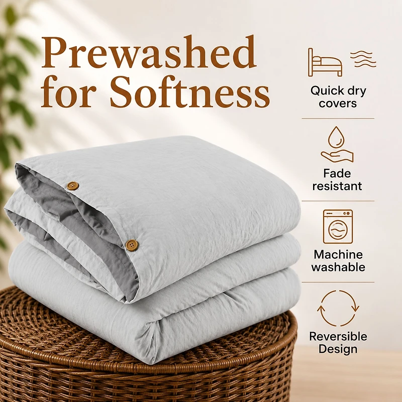 Swift Home Reversible Ultra Soft Solid Duvet Cover Set with Decorative Button Closure, King
