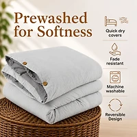 Swift Home Reversible Ultra Soft Solid Duvet Cover Set with Decorative Button Closure, King