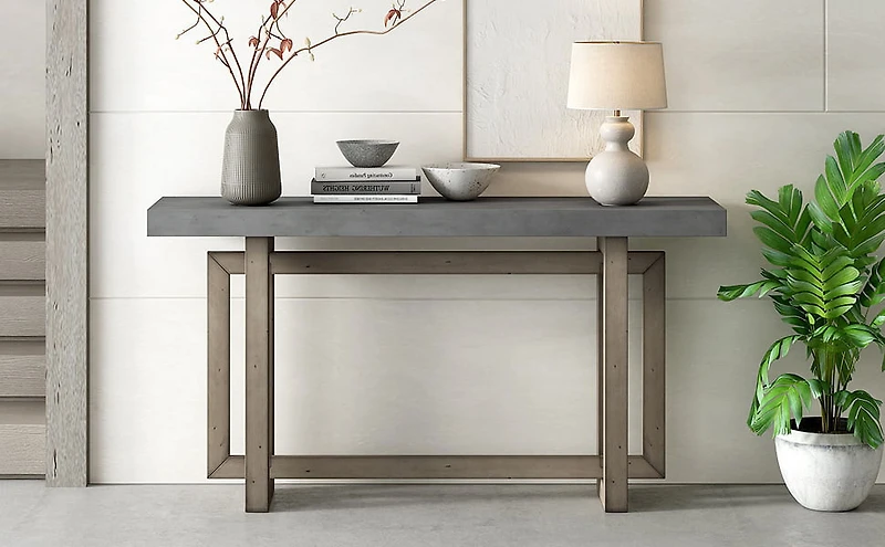 Noble House 59.1" Painted Entryway Table,Pine Veneer Triple Rectangle Design Console with Thick Pine Legs,Extra Long,Gray