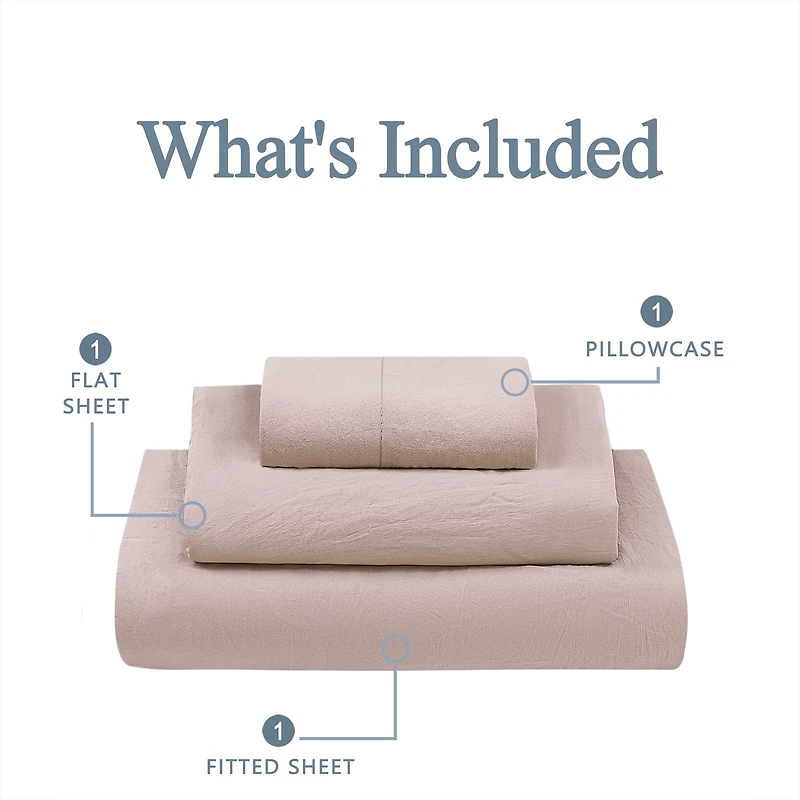 Mainstays Washed Ultra Soft Microfiber Bed Sheet Set, Twin-XL, Pink Blush, 3 Piece