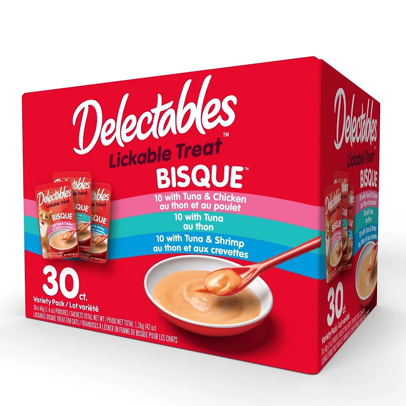 Delectables Lickable Bisque Cat Treats Variety Pack, 30x40g
