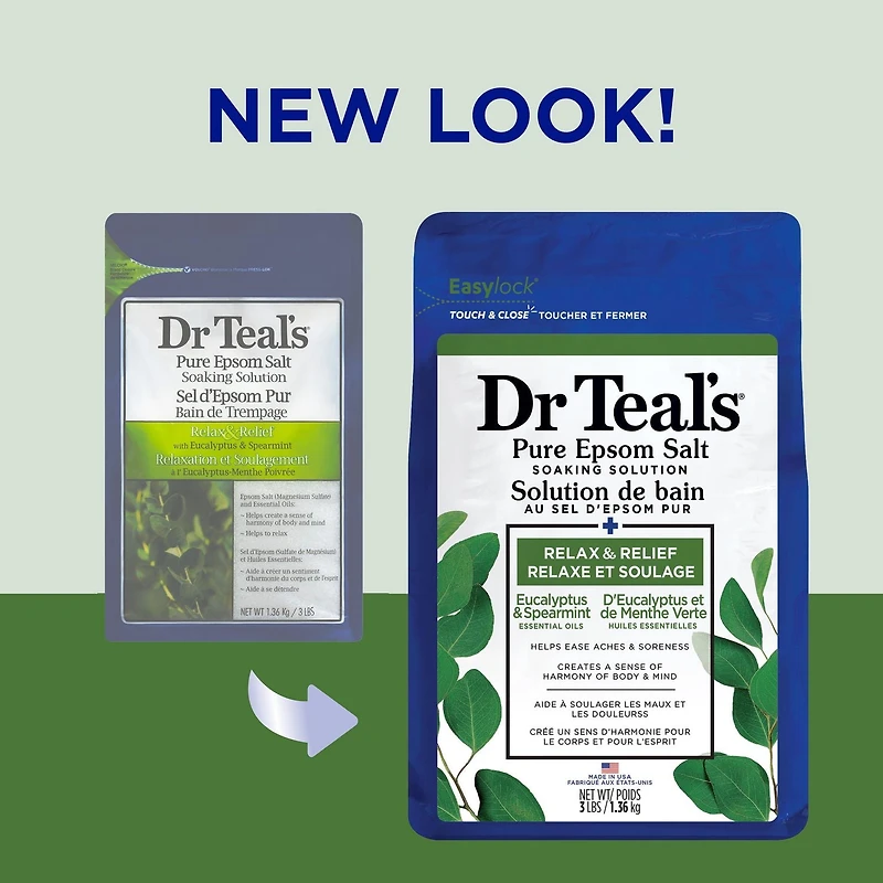 Dr Teal’s Salt Soak with Pure Epsom Salt, Relax & Relief with Eucalyptus & Spearmint, 1.36kg