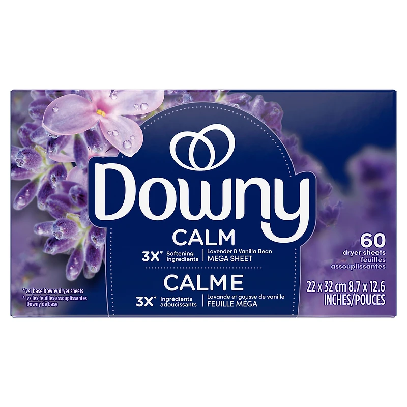 Downy CALM, Mega Dryer Sheets, Laundry Fabric Softener, Lavender and Vanilla Bean 120CT
