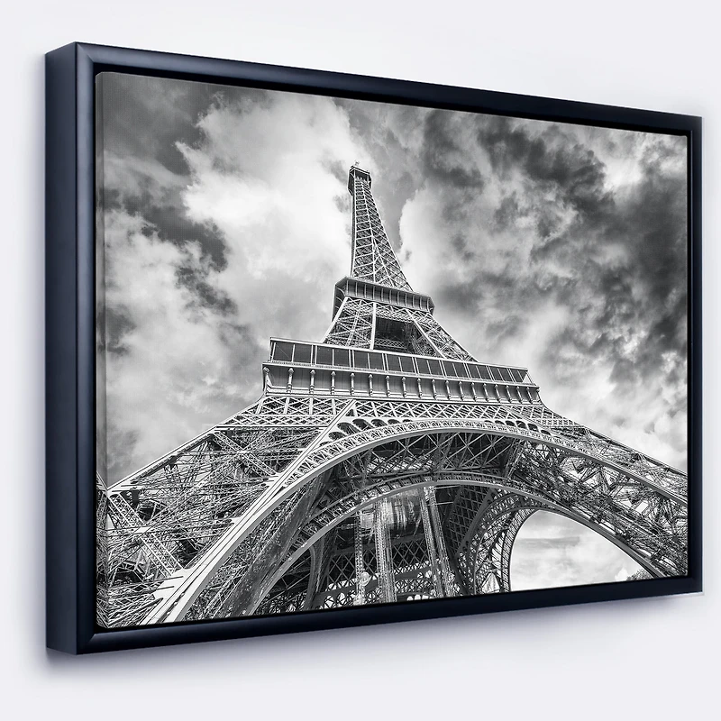 Design Art Black And White View of Paris Paris Eiffel Tower Framed Canvas Art Print