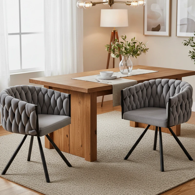 Noble House Set of 2 Velvet Dining Chairs, Luxurious Tufted Swivel Chair with Four Support Legs, Gray