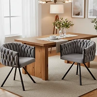 Noble House Set of 2 Velvet Dining Chairs, Luxurious Tufted Swivel Chair with Four Support Legs, Gray