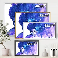 Designart Portrait bleu glorieux de femme afro-américaine ART MURAL À CADRE FLOTTÉ