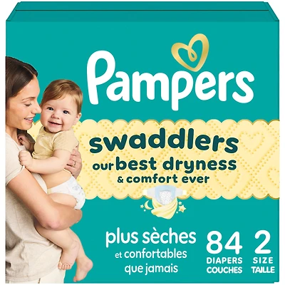 Pampers Swaddlers Couches, Taille 2 (10-22 lbs), Absorbantes, Garde Bébé au Sec et Confortable, Couche Jetable pour Bébé Sécuritaire pour la Peau
