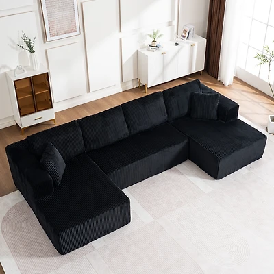 Canapé-lit Noble House moderne et décontracté en forme de U, sans cadre, modulable avec fauteuil inclinable, Noir