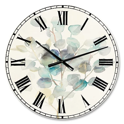 Designart 'Eucalyptus leaves I' Traditional wall clock