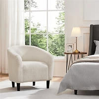 FullFurnique Boucle Barrel Chair with Backrest and Armrest, Ivory