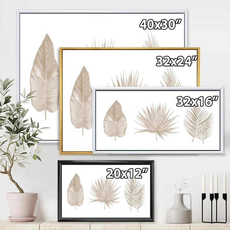 Designart Feuilles Tropicales Beiges ART MURAL À CADRE FLOTTÉ