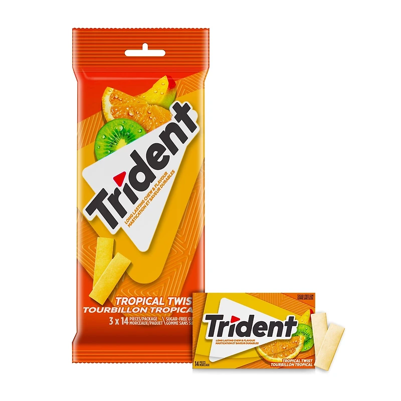 Trident, Tropical Twist Sugar-free Gum Multipack- Pack of 3 (42 Pieces)